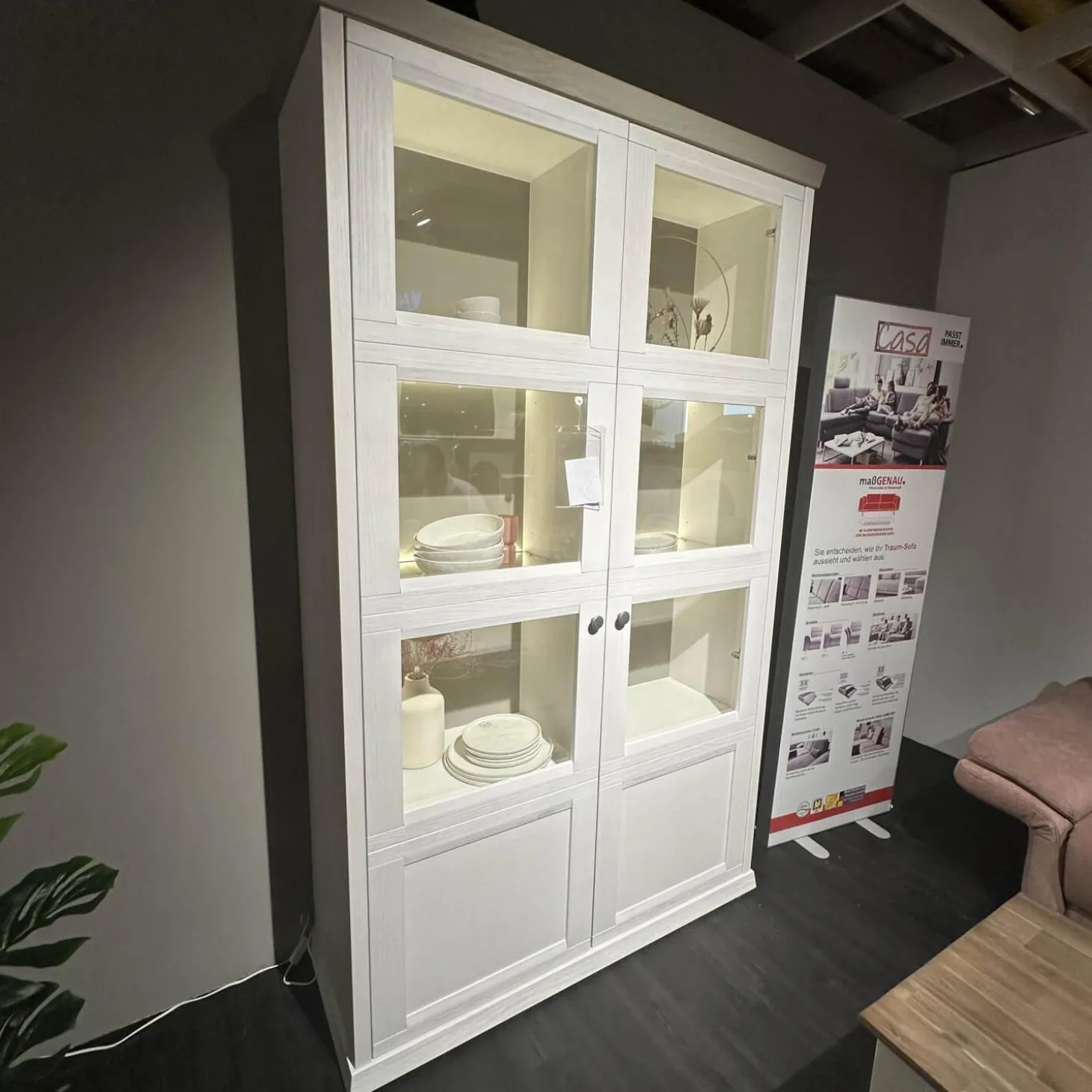 Zeilenschrank WM Casa 220 Pinie Massiv Weiß Soft Gebürstet Mit LED Beleuchtung